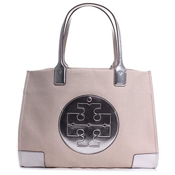 tory burch ella metallic canvas tote